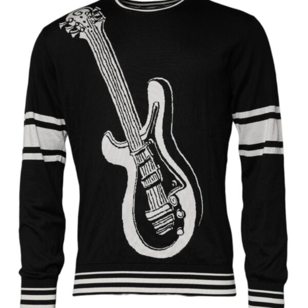Dolce & Gabbana Mens Guitar Pattern Knit Sweater - Black Silk - Size EU 48 (Mens)