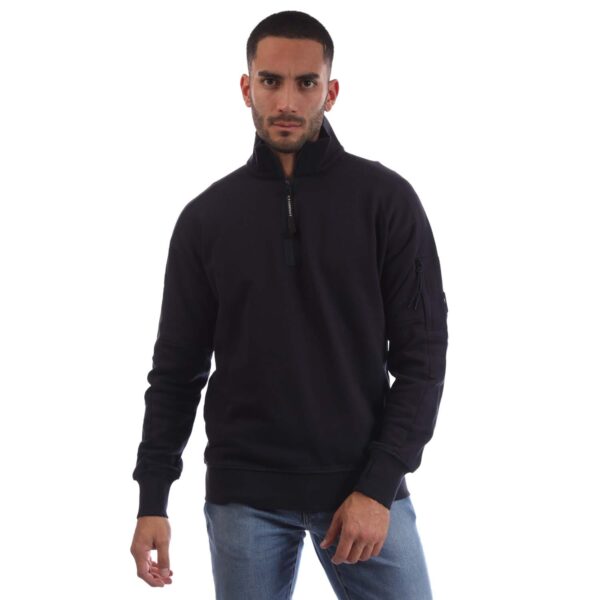 C.P. Company Mens Diagonal Raised Fleece Half-Zip Sweatshirt in Navy Cotton - Size Large