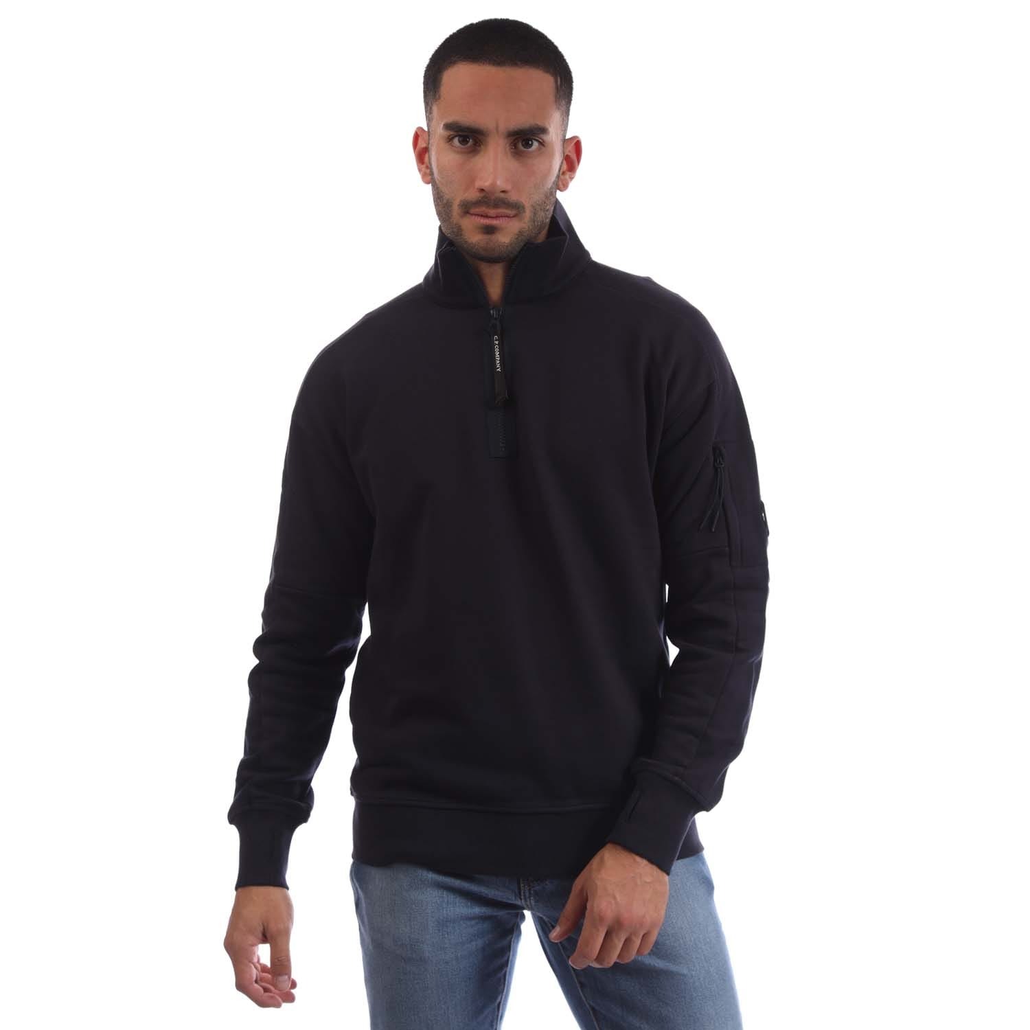 C.P. Company Mens Diagonal Raised Fleece Half-Zip Sweatshirt in Navy Cotton - Size Large