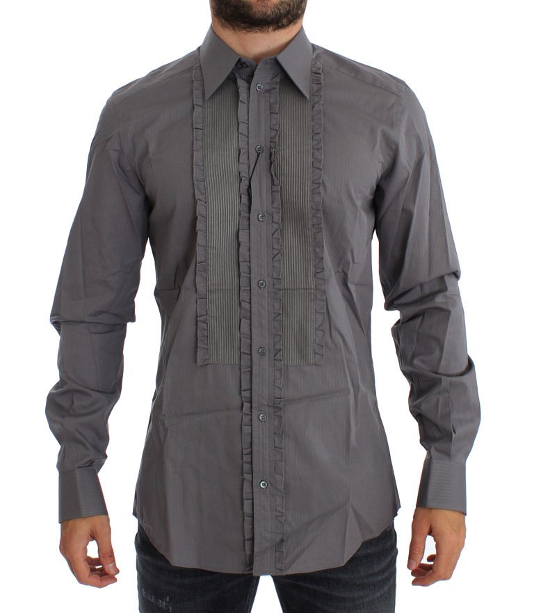 Dolce & Gabbana Mens Pleated Detail Shirt Longsleeved - Grey Cotton - Size EU 40 (Mens)