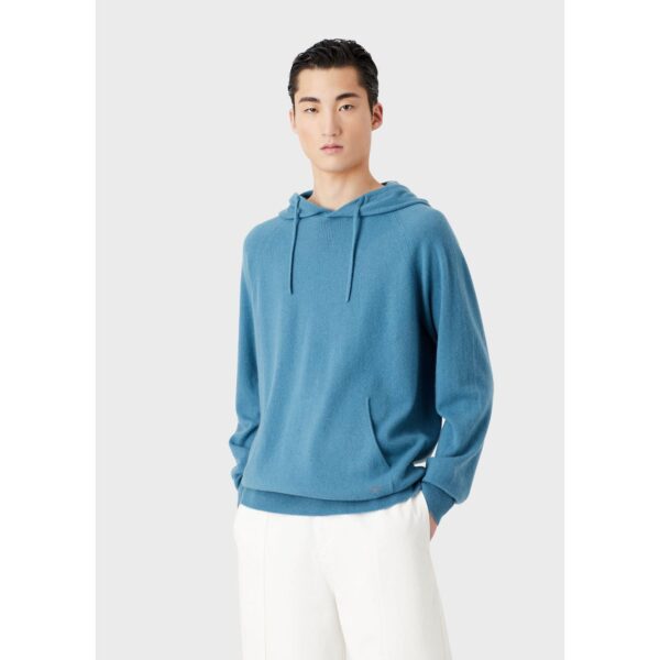 Emporio Armani Mens Pullover Hoodie in Blue Cashmere - Size 2XL