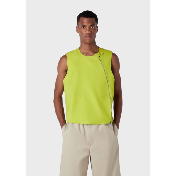 Emporio Armani Mens Asymmetric Zip Vest in Green Wool - Size Small