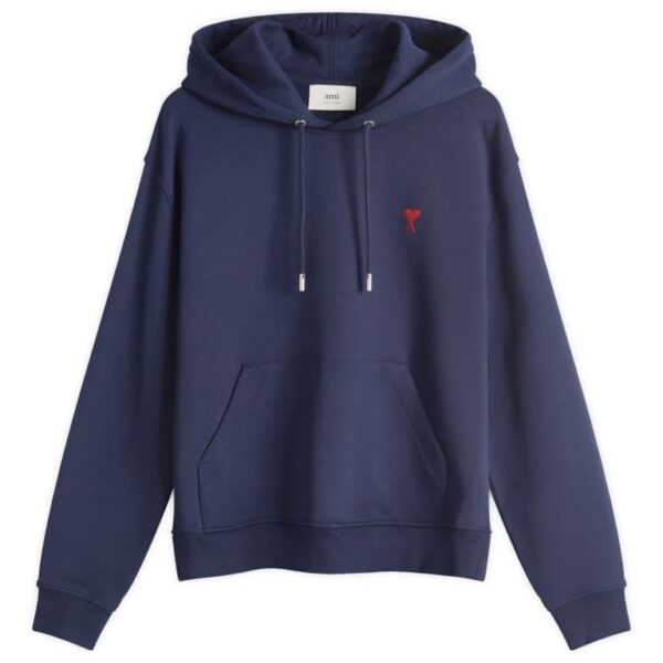 Ami Paris Mens Unisex Hoodie in Navy - Blue Cotton - Size X-Large
