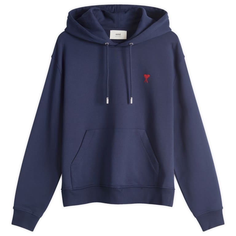 Ami Paris Mens Unisex Hoodie in Navy - Blue Cotton - Size X-Large