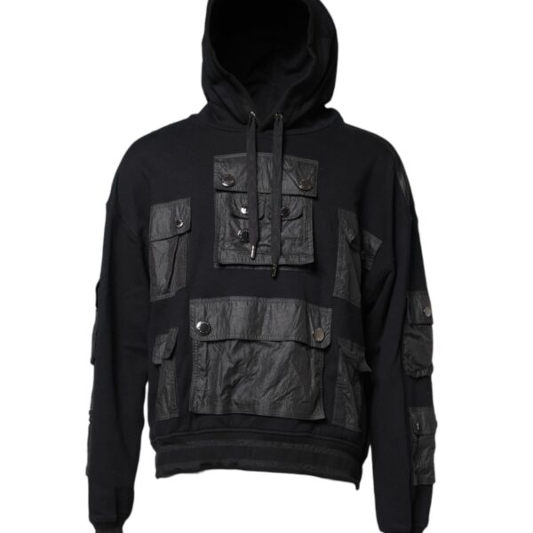 Dolce & Gabbana Mens Multipocket Hooded Sweatshirt - Black Cotton - Size EU 52 (Mens)