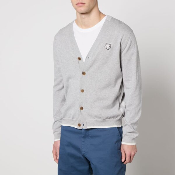 Maison Kitsuné Mens Kitsune Bold Fox Head Patch Regular Cardigan in Light Grey Wool - Size Small