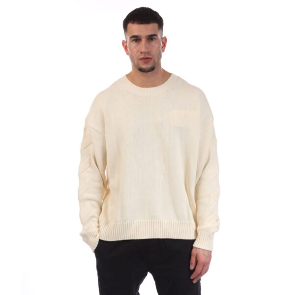 Off-White Mens Off White 3D Diagonal Knit Crewneck Sweatshirt in Cream Cotton - Size Large