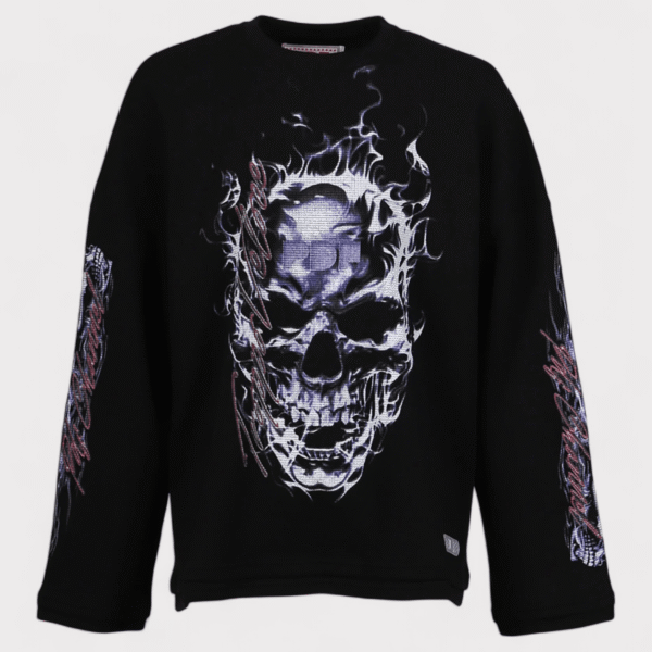 PDF Channel Mens Skull Long Sleeve T Shirt Black - Size Medium