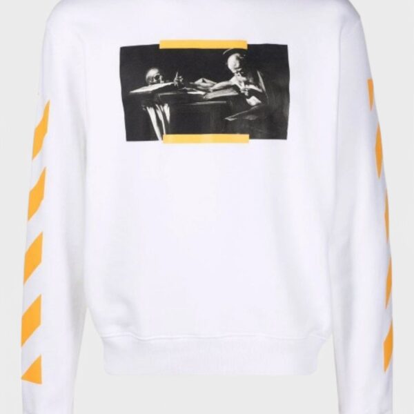 Off-White Mens Caravaggio Saint Jerome Writing Print Slim Fit Sweatshirt White Yellow - Size X-Small