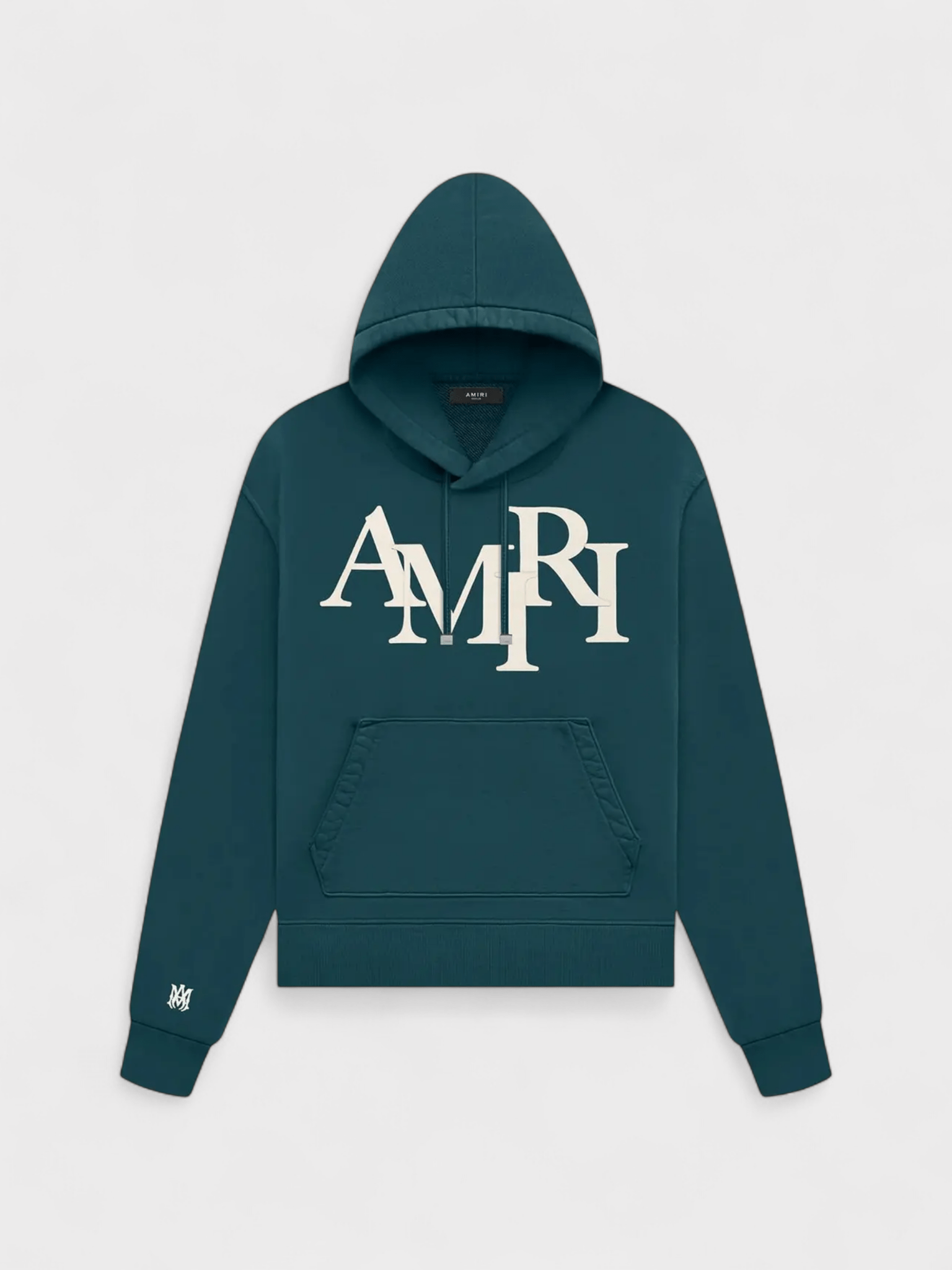 Amiri Mens Staggered Logo Hoodie Rain Forest - Green - Size 2XL