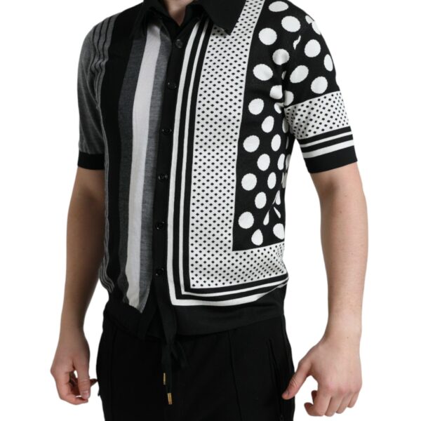 Dolce & Gabbana Mens Knit Polo Shirt Patterned - Black Silk - Size EU 44 (Mens)