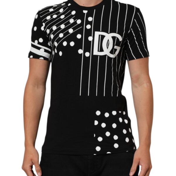 Dolce & Gabbana Mens Polka Dot Stripes Tee - Black Cotton - Size EU 46 (Mens)