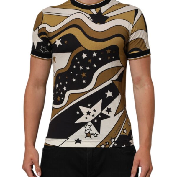 Dolce & Gabbana Mens Star Wave Print Tee - Beige Cotton - Size EU 44 (Mens)