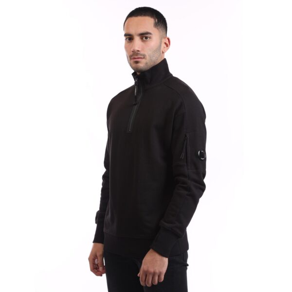 C.P. Company Mens Diagonal Raised Fleece Half-Zip Sweatshirt in Black Cotton - Size Medium