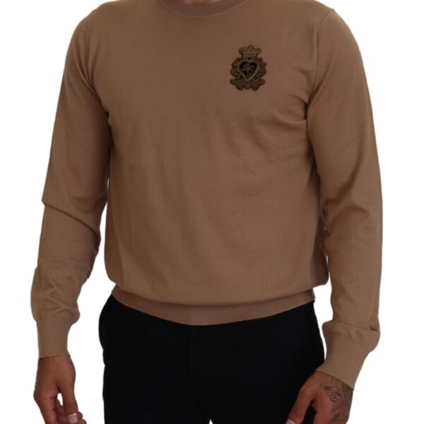 Dolce & Gabbana Mens Crew Neck Sweater Beige Emblem - Tan Cashmere - Size EU 54 (Mens)