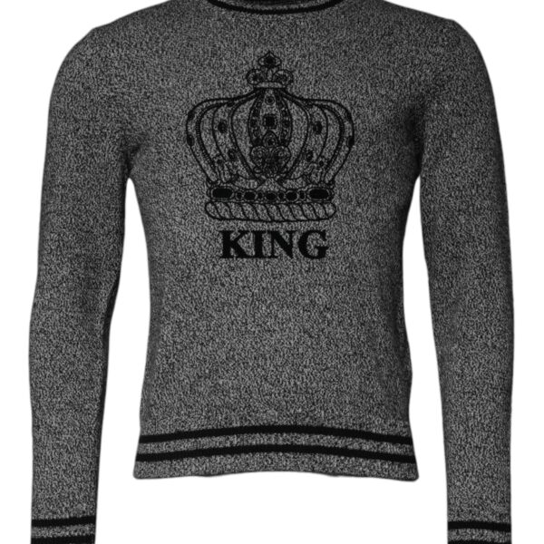 Dolce & Gabbana Mens King Crown Print Sweater - Grey Cashmere - Size EU 46 (Mens)