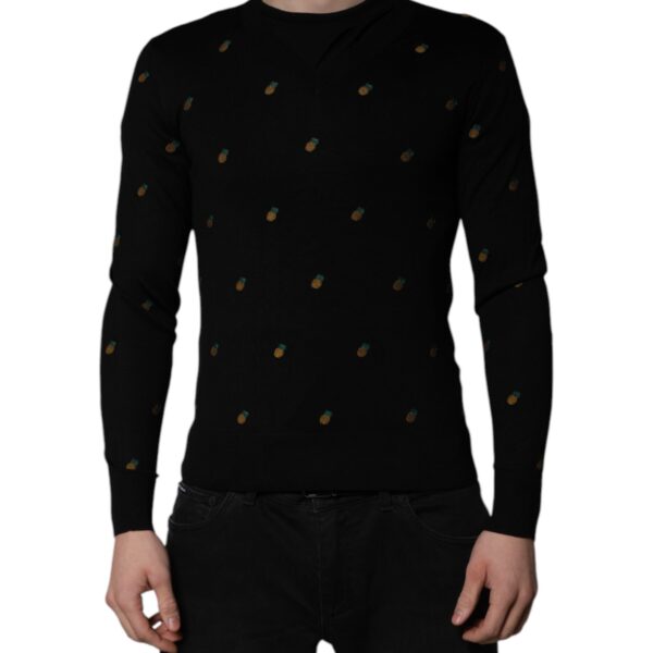 Dolce & Gabbana Mens Pineapple Embroidered Knit Sweater - Black Silk - Size EU 44 (Mens)