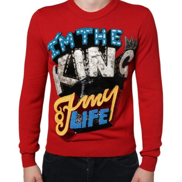 Dolce & Gabbana Mens King Of My Life Crewneck Sweater - Red Wool - Size EU 44 (Mens)