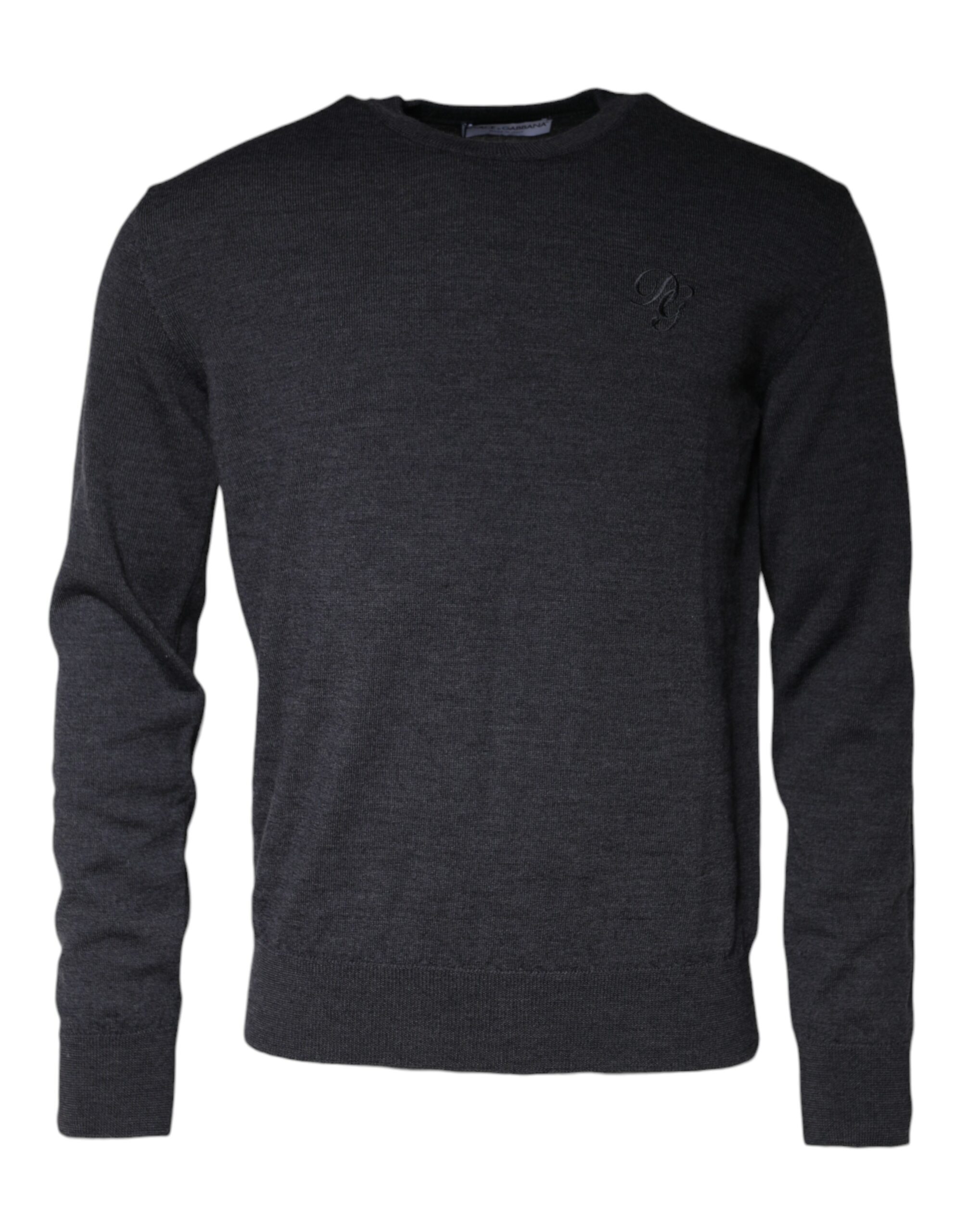 Dolce & Gabbana Mens Crew Neck Sweater Long Sleeves Style Dg - Dark Grey Wool - Size EU 46 (Mens)