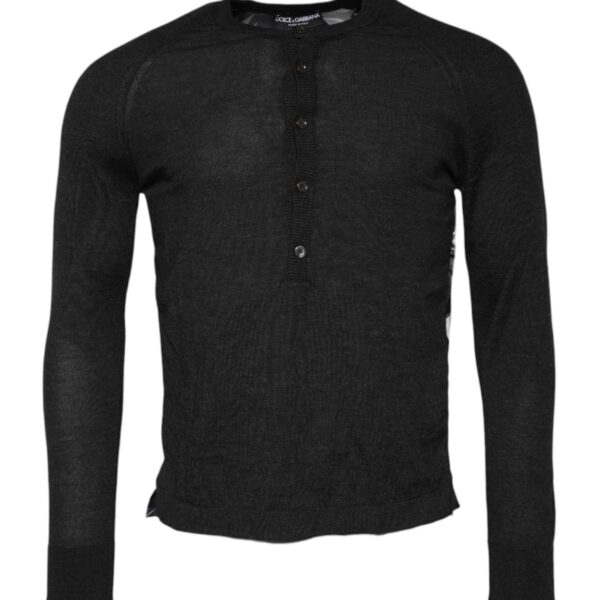 Dolce & Gabbana Mens Henley Knit Pullover Sweater - Black Cashmere - Size EU 44 (Mens)