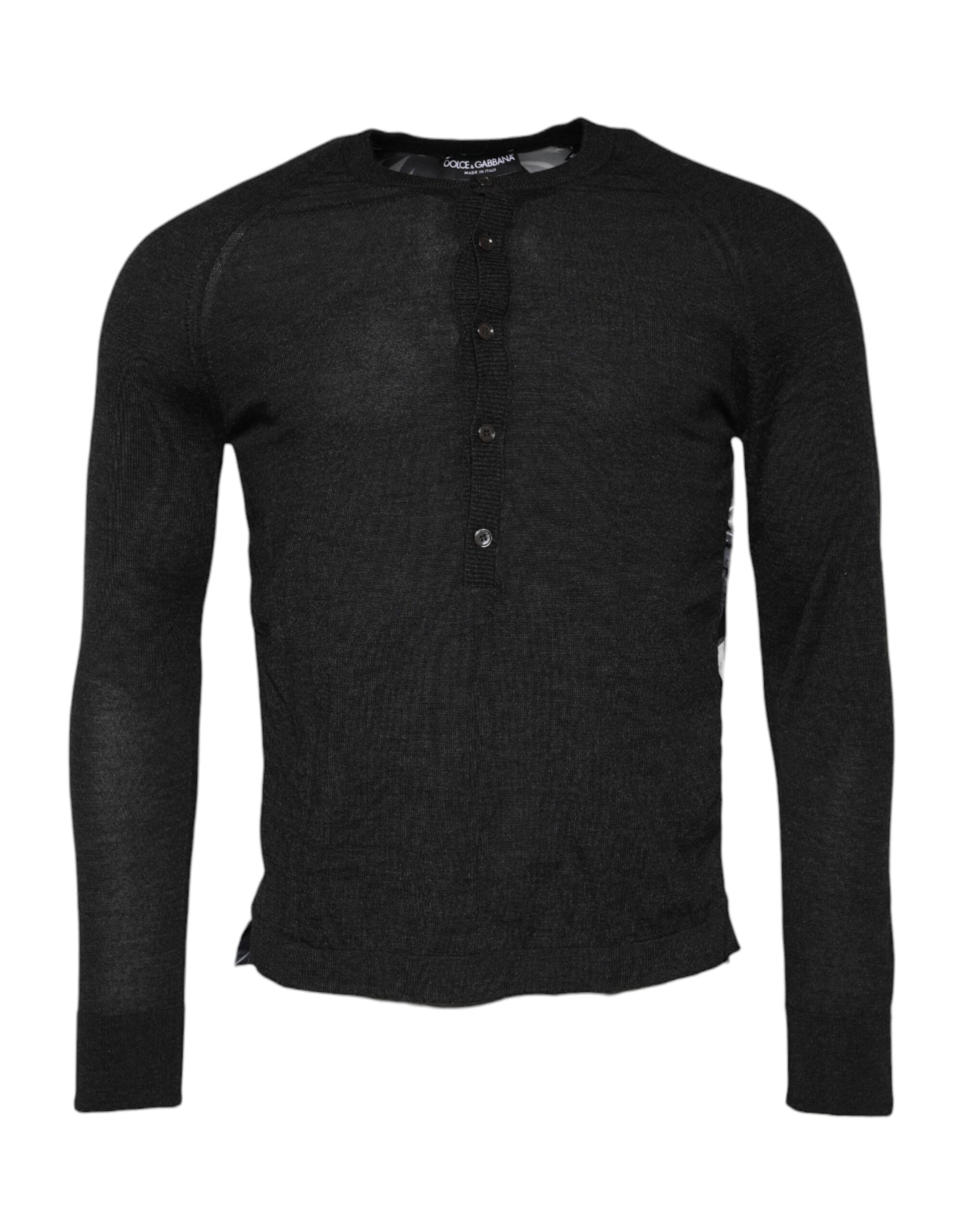 Dolce & Gabbana Mens Henley Knit Pullover Sweater - Black Cashmere - Size EU 44 (Mens)