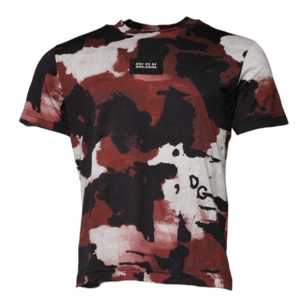 Dolce & Gabbana Mens Abstract Print Tshirt - Dark Red Cotton - Size EU 46 (Mens)