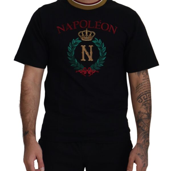 Dolce & Gabbana Mens Napoleon Tshirt Embroidered Crown Tee - Black Cotton - Size EU 44 (Mens)
