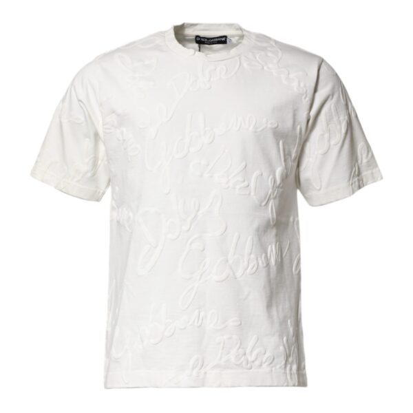 Dolce & Gabbana Mens Embossed Logo Short Sleeve Tee - Ivory Cotton - Size EU 44 (Mens)