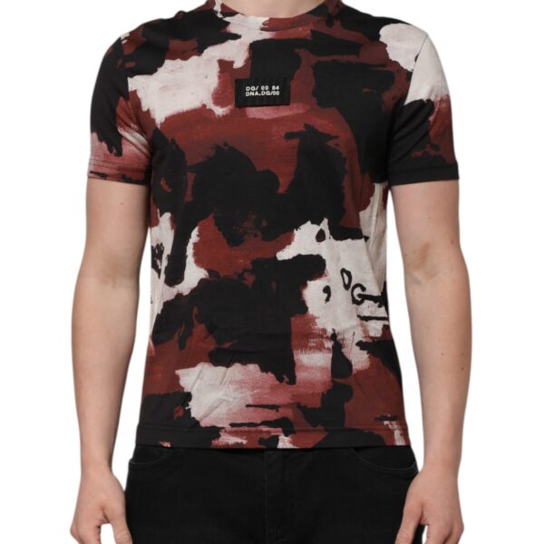 Dolce & Gabbana Mens Abstract Print Short Sleeve Tee - Brown Cotton - Size EU 46 (Mens)