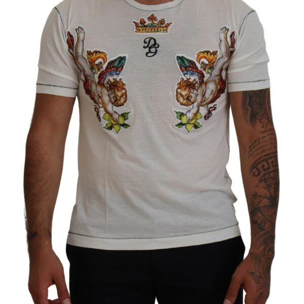 Dolce & Gabbana Mens Casual Tshirt Cherubs Design - White Cotton - Size EU 44 (Mens)
