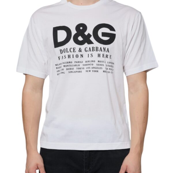 Dolce & Gabbana Mens Dg Fashion Is Here Tshirt - White Cotton - Size EU 46 (Mens)