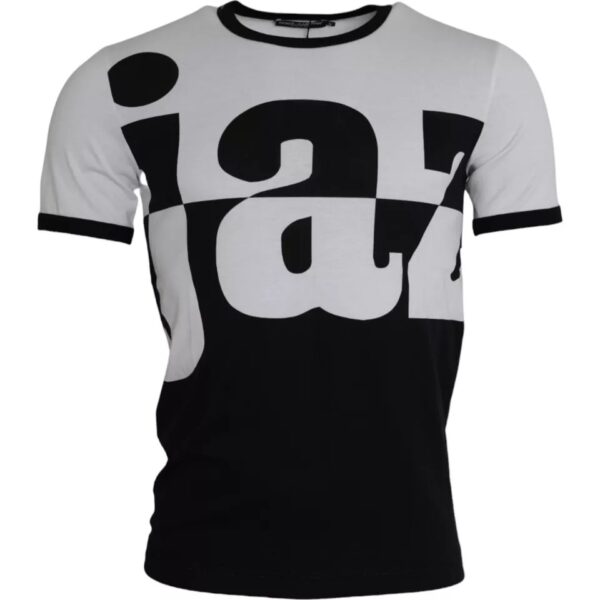Dolce & Gabbana Mens Jazz Graphic Tee Short Sleeve Crew Neck - Black Cotton - Size EU 44 (Mens)
