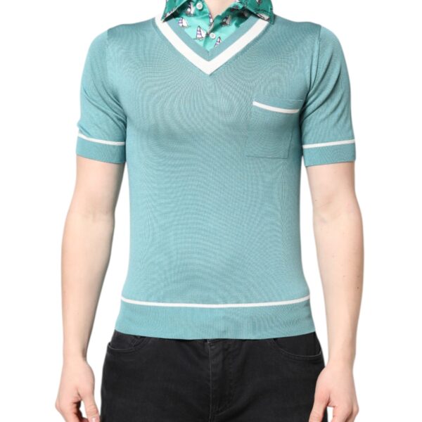 Dolce & Gabbana Mens Short Sleeve Knit Vneck Top - Marine Silk - Size EU 44 (Mens)