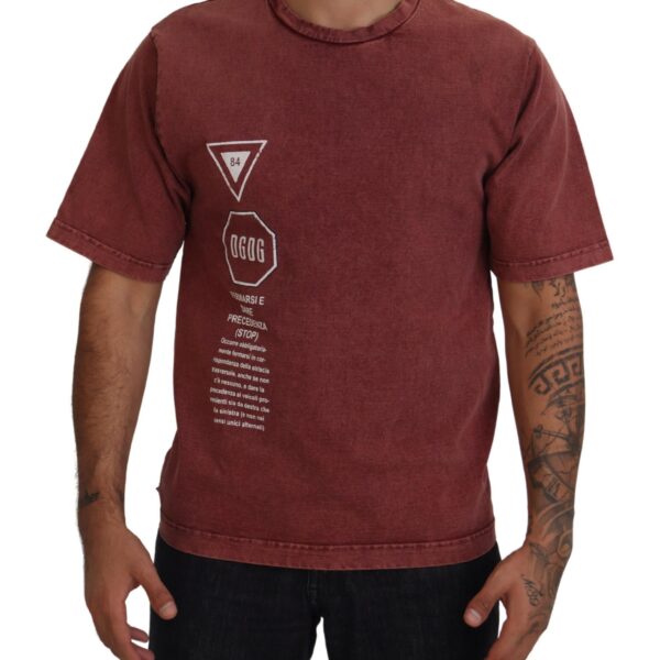 Dolce & Gabbana Mens Graphic Tee Stop Sign Print - Brown Cotton - Size EU 46 (Mens)