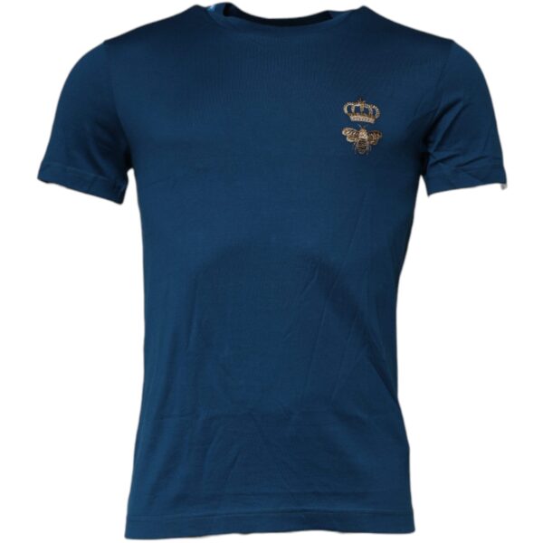 Dolce & Gabbana Mens Bee Crown Tee Embroidered - Dark Blue Cotton - Size EU 44 (Mens)