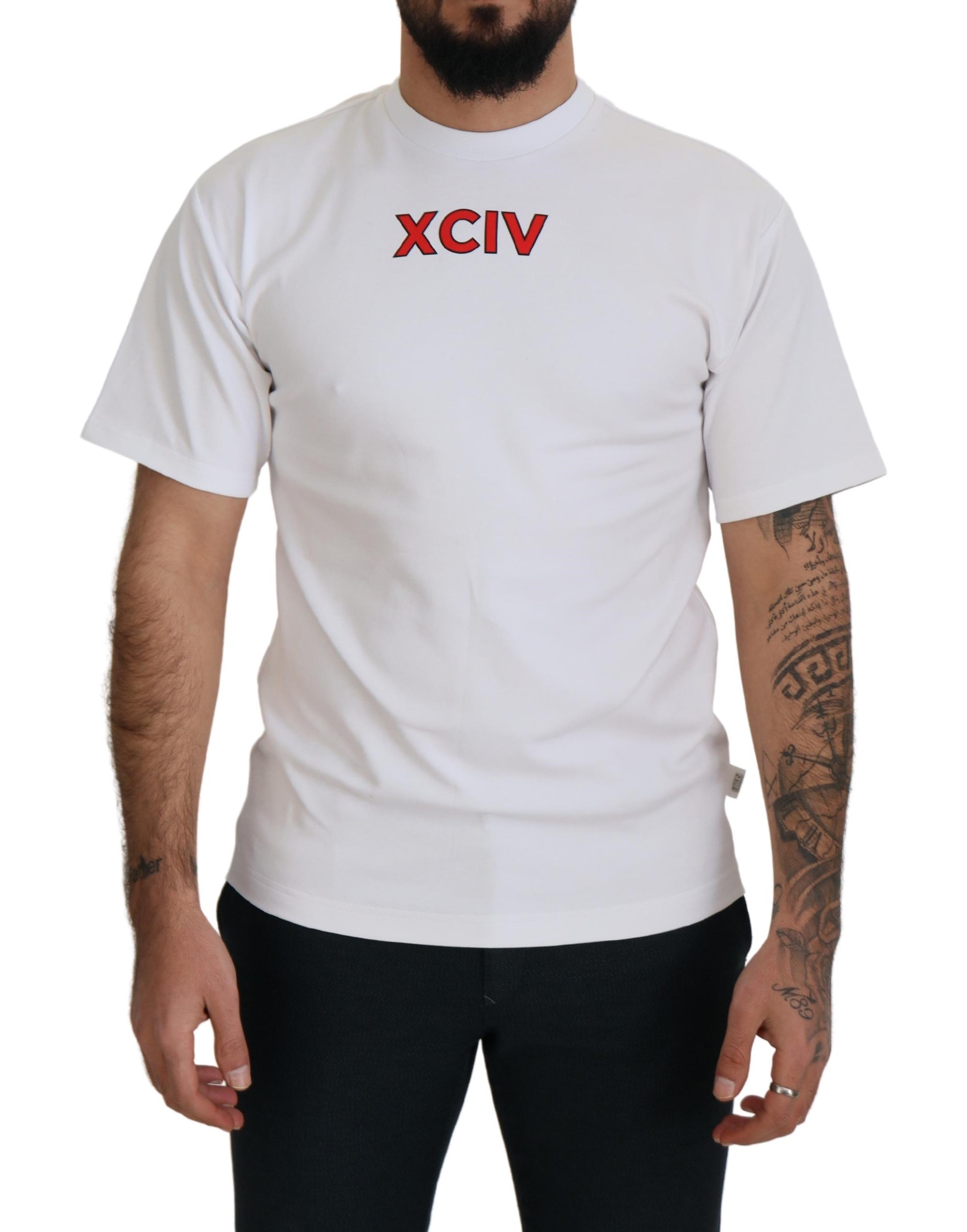 Gcds Mens Xciv Graphic Tee Short Sleeves - White Cotton - Size EU 44 (Mens)