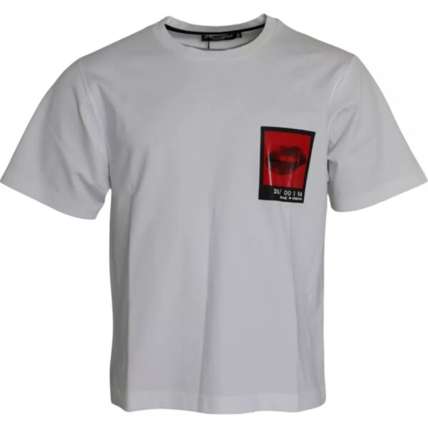 Dolce & Gabbana Mens Lips Print Tshirt Tsh86386 - White Cotton - Size EU 46 (Mens)