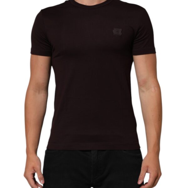 Dolce & Gabbana Mens Logo Patch Short Sleeve Tee - Dark Brown Cotton - Size EU 44 (Mens)