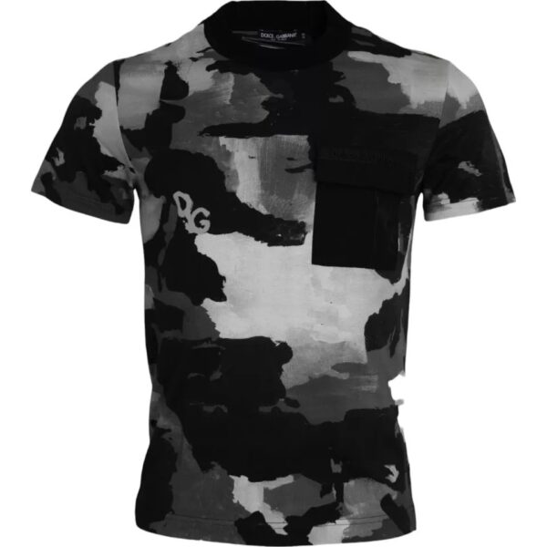 Dolce & Gabbana Mens Camouflageprint Pocket Tshirt - Black Cotton - Size EU 44 (Mens)