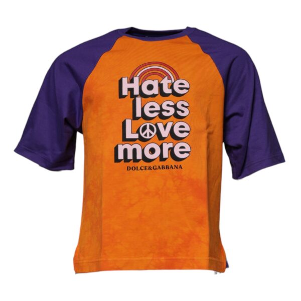 Dolce & Gabbana Mens Hate Less Love More Tiedye Tee - Orange Cotton - Size EU 46 (Mens)