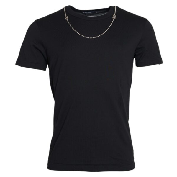 Dolce & Gabbana Mens Chaindetailed Tshirt Tsh86254 - Black Cotton - Size EU 46 (Mens)
