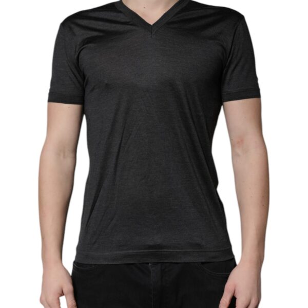 Dolce & Gabbana Mens Vneck Short Sleeve Tshirt - Dark Grey Silk - Size EU 46 (Mens)