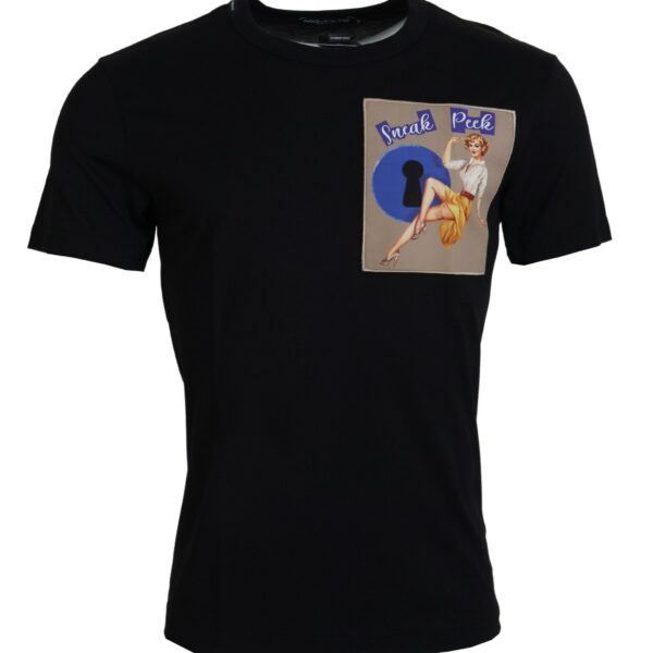 Dolce & Gabbana Mens Sneak Peek Keyhole Graphic Tee - Black Cotton - Size EU 46 (Mens)