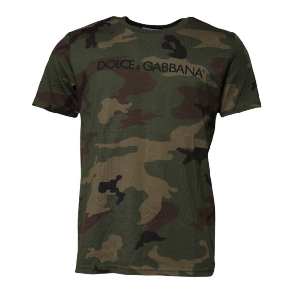 Dolce & Gabbana Mens Camouflage Tshirt Short Sleeve Crew Neck - Dark Green Cotton - Size EU 44 (Mens)