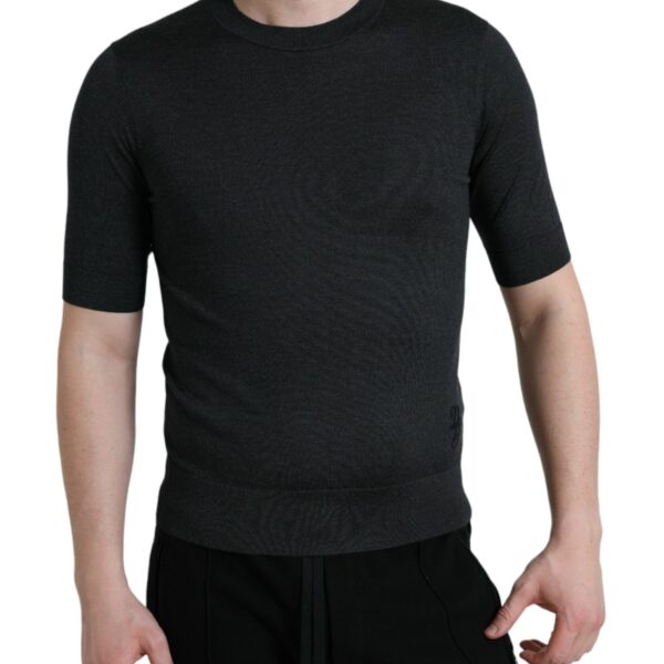 Dolce & Gabbana Mens Crew Neck Knit Tshirt Tsh84602 - Dark Grey Silk - Size EU 44 (Mens)