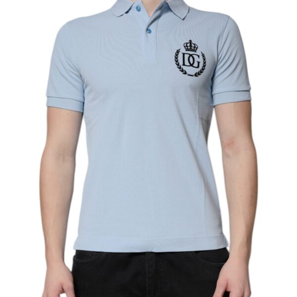 Dolce & Gabbana Mens Embroidered Polo Shirt - Light Blue Cotton - Size EU 44 (Mens)
