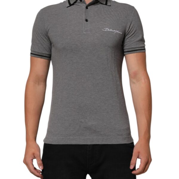 Dolce & Gabbana Mens Polo Shirt Logo Embroidery - Grey Cotton - Size EU 44 (Mens)