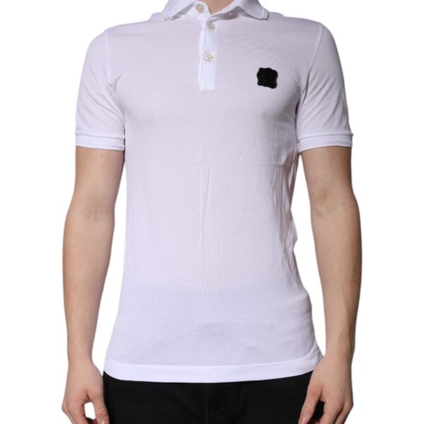 Dolce & Gabbana Mens Short Sleeve Polo Shirt Patch Detail - White Cotton - Size EU 44 (Mens)