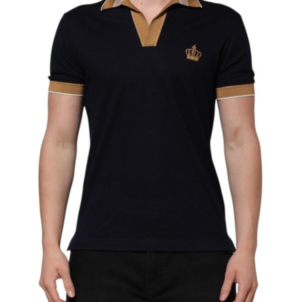 Dolce & Gabbana Mens Crown Embroidered Polo Shirt - Navy Cashmere - Size EU 46 (Mens)