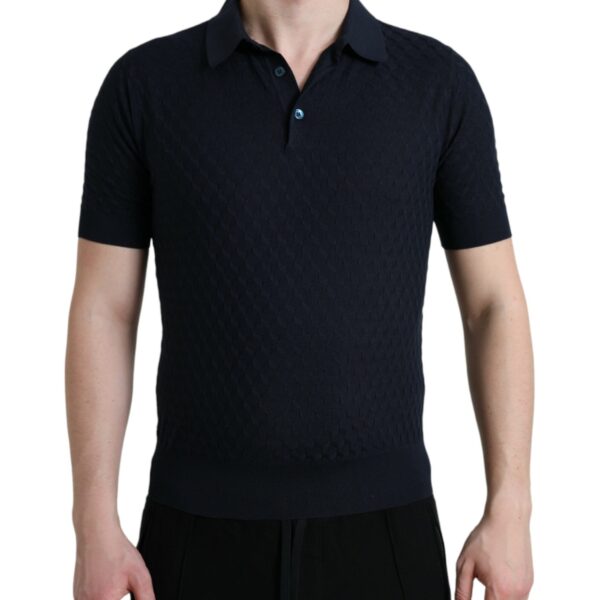 Dolce & Gabbana Mens Knitted Polo Shirt Short Sleeves - Navy Silk - Size EU 44 (Mens)